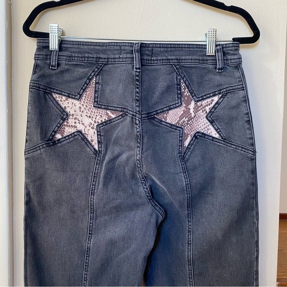 New Free People Firecracker Flare Jeans Patch in Black Python Star - Picture 8 of 16